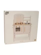 Fa játékkonyha kiegészítőkkel és kréta táblával, krém színű Jabadabado