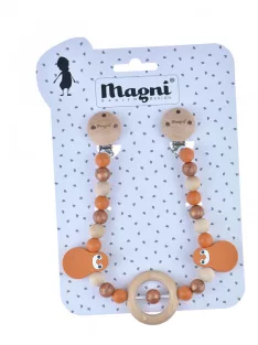   Pingvines babakocsi lánc szilikonból és fából, arany/narancssárga Magni