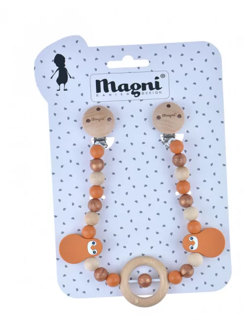 Pingvines babakocsi lánc szilikonból és fából, arany/narancssárga Magni