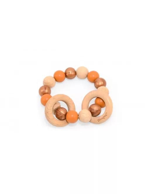 Színes rágóka szilikonból és fából, arany/narancssárga