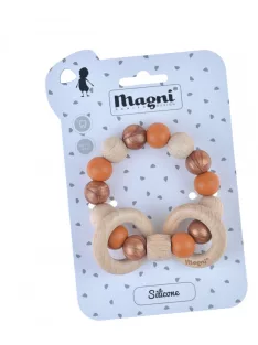   Színes rágóka szilikonból és fából, arany/narancssárga