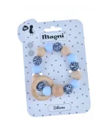 Színes rágóka szilikonból és fából, leopárd mintás/kék