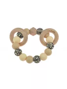 Színes rágóka szilikonból és fából, leopárd mintás/bézs