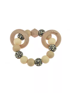   Színes rágóka szilikonból és fából, leopárd mintás/bézs