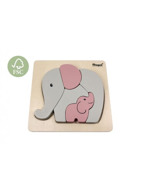 Fa formabeillesztő puzzle Elefántok, pasztell rózsaszín Magni