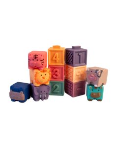   Puha szilikonos szenzoros építőkockák állatfigurákkal, 12 db-os Magni