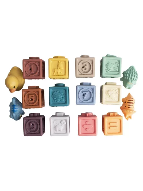 Puha szilikonos szenzoros építőkockák állatfigurákkal, 16 db-os Magni