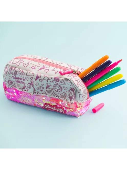 Girabrilla flitteres, színezhető unikornisos tolltartó filcekkel Nice Group