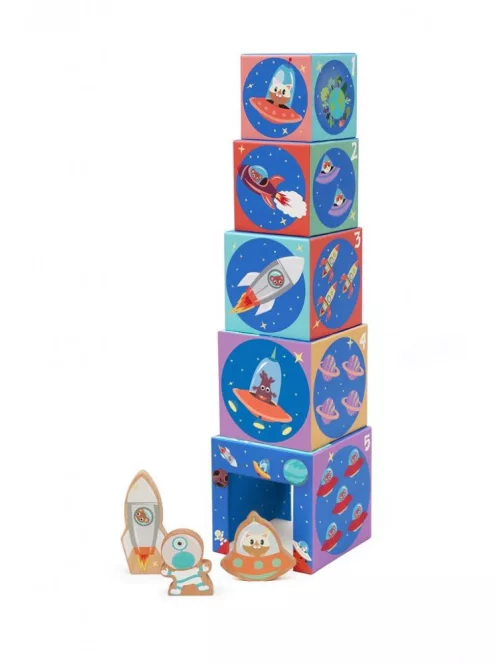 Toronyépítő kocka fa figurákkal, Világűr Scratch Europe