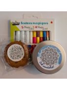 2 db-os Fahéjas-mandulás Szamos keksz fém díszdobozban kiszínezhető matricával, Crealign varázs filctoll készlettel, Mandala