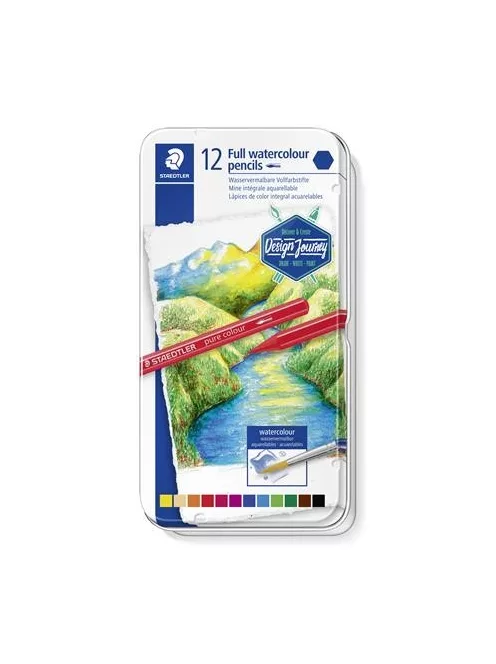 STAEDTLER "Design Journey" Hatszögletű, fém dobozos akvarell ceruza készlet, 12 db-os
