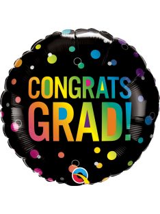   18 inch-es Színes Pöttyös Fekete Congrats Grad Ombre Dots Fólia Lufi Ballagásra