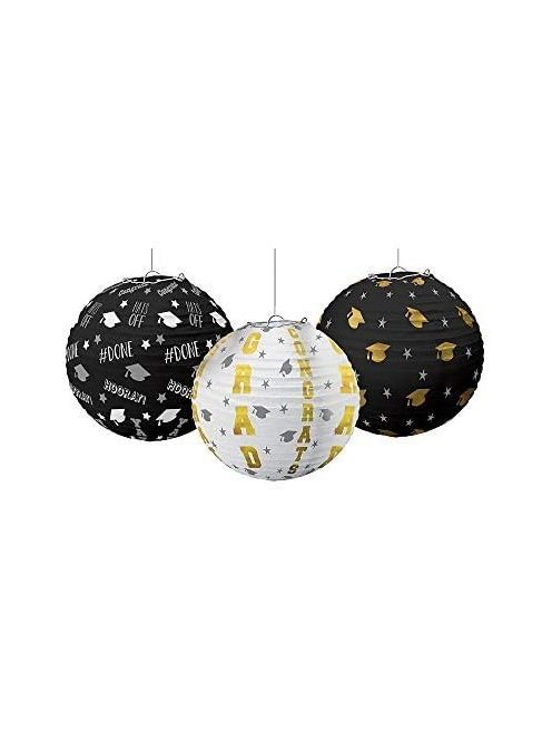 Ballagási Mintás Parti Lampion Szett - 24 cm, 3 db-os