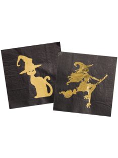   Fekete Arany Boszi és Cica Mintás Szalvéta Halloween-re, 33 cm x 33 cm, 20 db