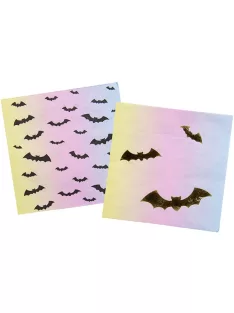   Arany Fekete Denevér Mintás Pasztell Színű Szalvéta Halloween-re, 33 cm x 33 cm, 16 db