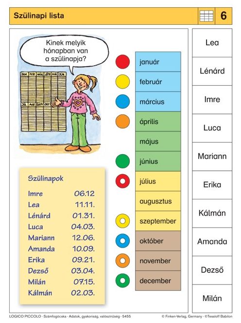 Számfogócska: Adatok, gyakoriság,
valószínűség Logico Piccolo