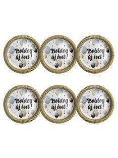   Boldog Új Évet! Elegáns Léggömbös Szilveszteri Parti Papír Tányér, 23 cm-es, 6 db-os