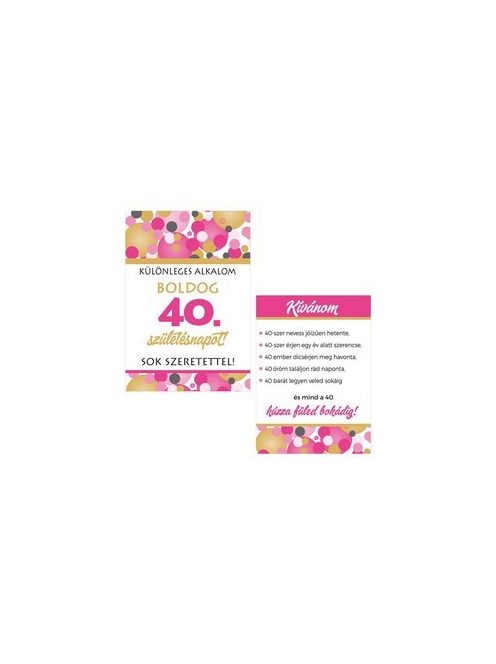Boldog 40. Születésnapot! Rózsaszín Pasztell Konfettis Boros Üveg Címke