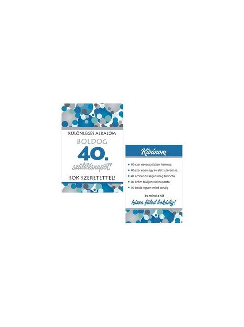 Boldog 40. Születésnapot! Kék Pasztell Konfettis Boros Üveg Címke