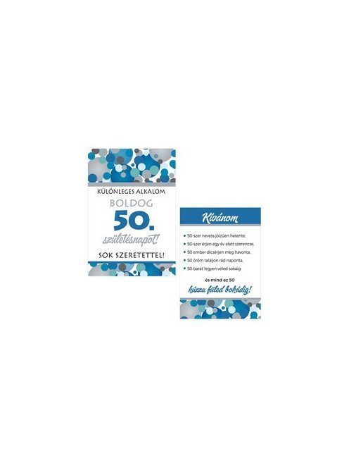Boldog 50. Születésnapot! Kék Pasztell Konfettis Boros Üveg Címke