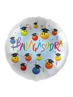Ballagásodra Feliratú Smile Face Fólia Lufi, 43 cm