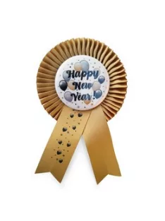   Arany Szalagos Happy New Year! Elegáns Léggömbös Szilveszteri Parti Kitűző