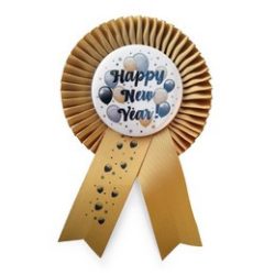   Arany Szalagos Happy New Year! Elegáns Léggömbös Szilveszteri Parti Kitűző