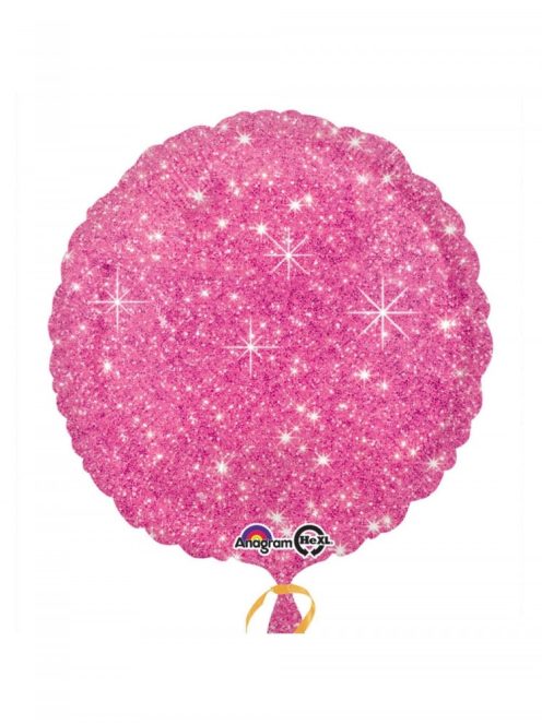 Rózsaszín Szikrázó - Csillag Mintás Kerek Héliumos Fólia Lufi, 46 cm