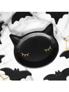   Fekete Cicafej Formájú Parti Tányér Halloween-re - 22 cm, 6 db-os
