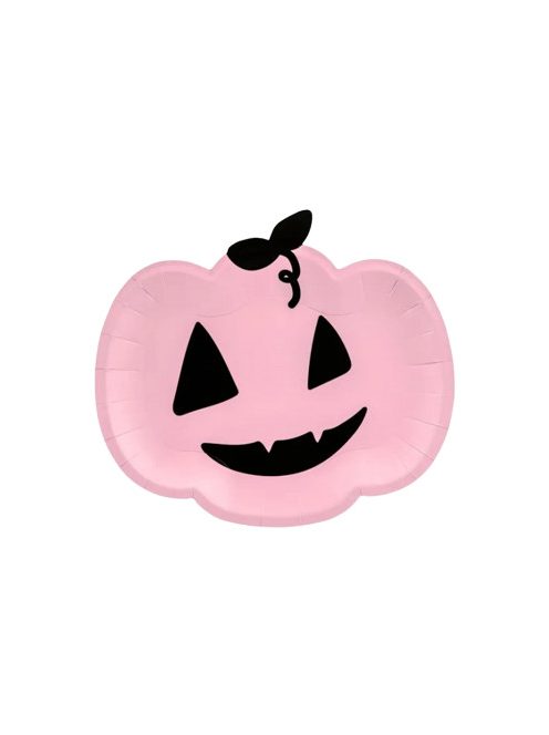 Rózsaszín Tök Formájú Parti Tányér Halloween-re - 25 cm, 6 db-os