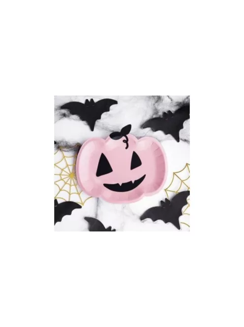 Rózsaszín Tök Formájú Parti Tányér Halloween-re - 25 cm, 6 db-os