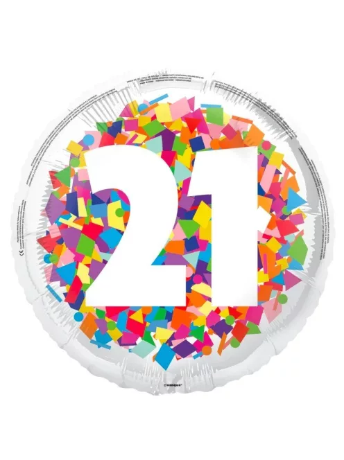 21-es Számos Confetti Szülinapi Fólia Lufi, 46 cm