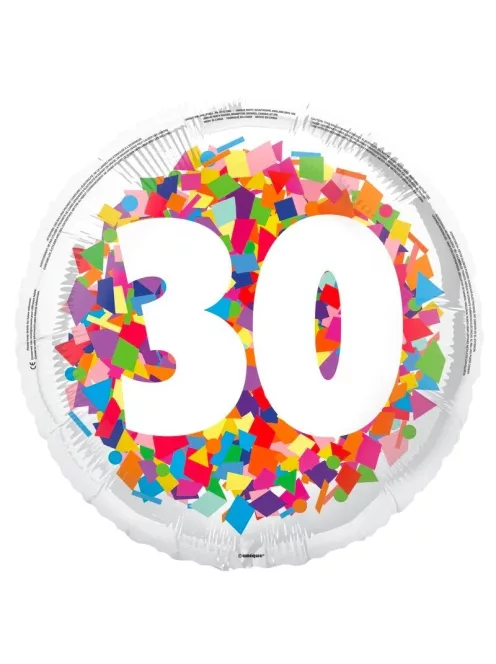 18 inch-es 30-as Számos Bright Confetti Szülinapi Fólia Lufi
