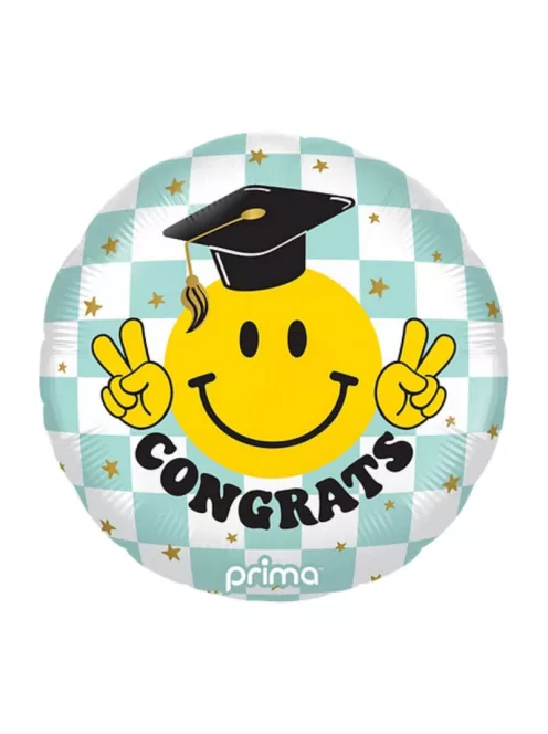 Congrats Smile Face Grad Checker Héliumos Fólia Lufi, 46 cm