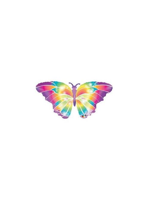 Szivárvány Színű Pillangós Fólia Lufi, 112 cm
