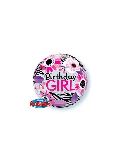 22 inch-es Birthday Girl Virágos Zebra Stripes Bubble Lufi