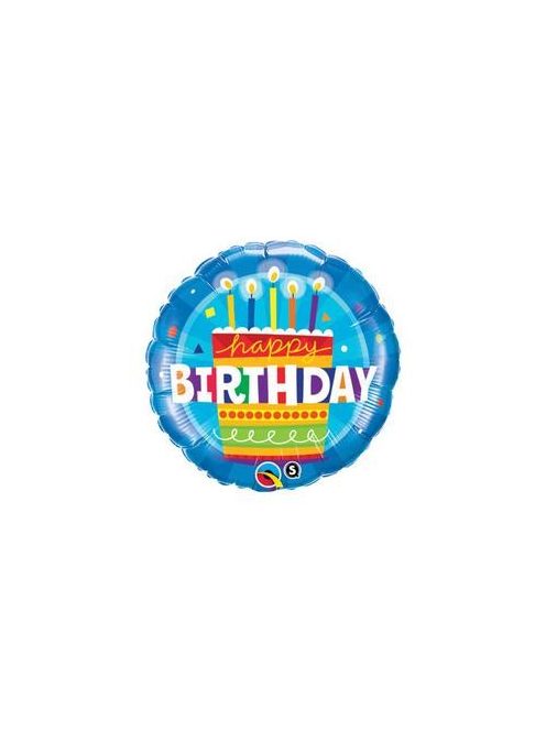 18 inch-es Kék - Birthday Cake Blue Szülinapi Fólia Lufi