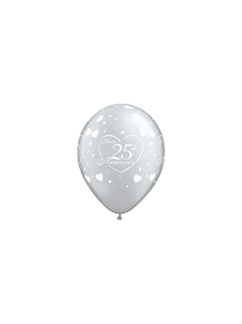 11 inch-es Happy 25th Anniversary Heart Silver Lufi Évfordulóra (6 db/csomag)