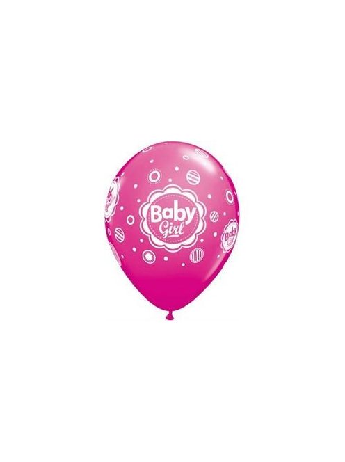 11 inch-es Baby Girl Dots - Pöttyös Pink Lufi Babaszületésre (6 db/csomag)