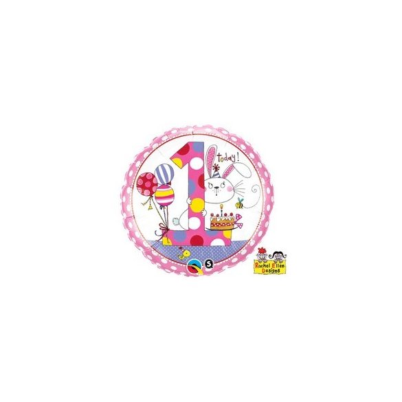 18 inch-es 1-es Számos Nyuszis Pöttyös Bunny Polka Dots Szülinapi Fólia Lufi