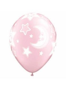   11 inch-es Baby Moon and Stars Pearl Light Pink Latex Lufi Babaszületésre
