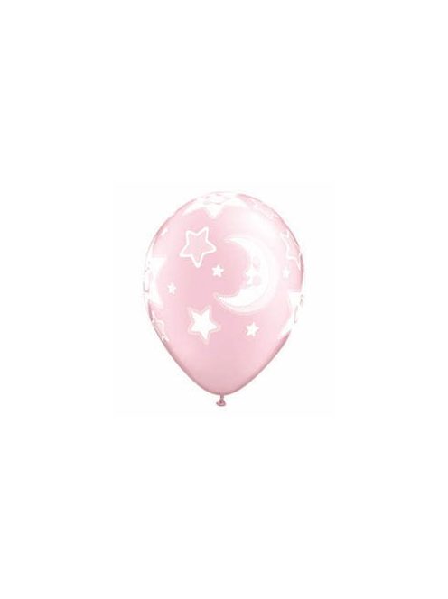 11 inch-es Baby Moon and Stars Pearl Light Pink Latex Lufi Babaszületésre