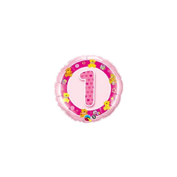 18 inch-es Rózsaszín Macik - Age 1-es Pink Teddies Szülinapi Számos Fólia Lufi