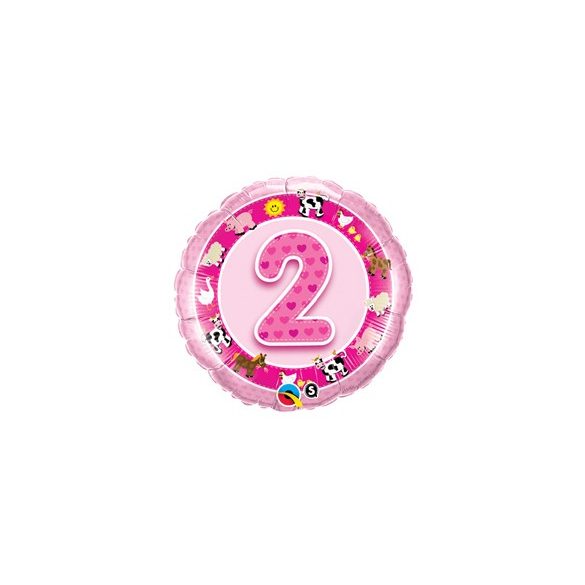 18 inch-es Age 2-es Pink Farm Animals 2. Szülinapi Számos Fólia Lufi