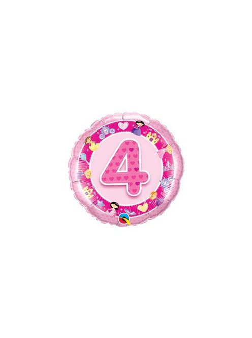 18 inch-es Rózsaszín - Age 4-es Pink Princess Szülinapi Számos Fólia Lufi