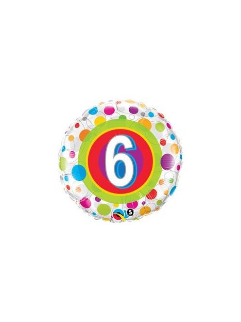 18 inch-es 6-os Colorful Dots - Színes Pöttyös Szülinapi Számos Fólia Lufi