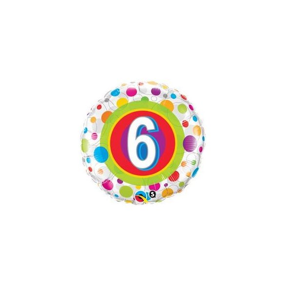 18 inch-es 6-os Colorful Dots - Színes Pöttyös Szülinapi Számos Fólia Lufi