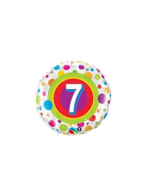 18 inch-es 7-es Colorful Dots - Színes Pöttyös Szülinapi Számos Fólia Lufi