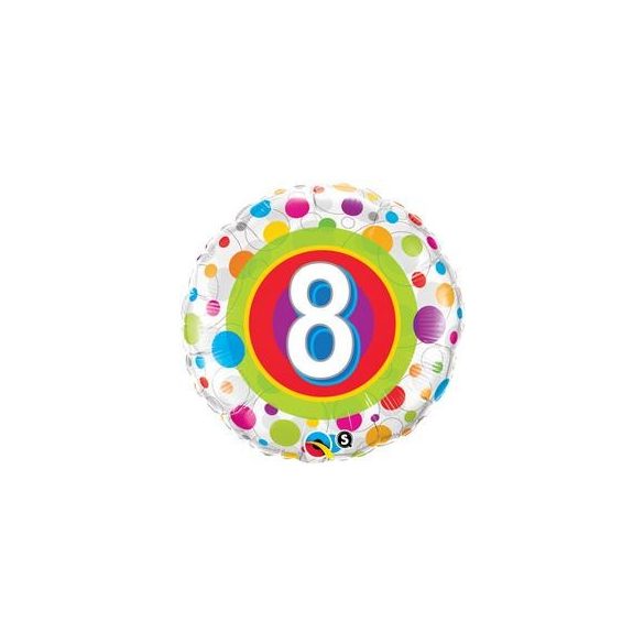8-as Színes Pöttyös Szülinapi Számos Fólia Lufi, 46 cm
