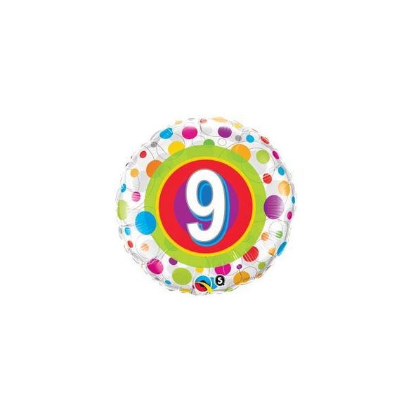 18 inch-es 9-es Colorful Dots - Színes Pöttyös Szülinapi Számos Fólia Lufi
